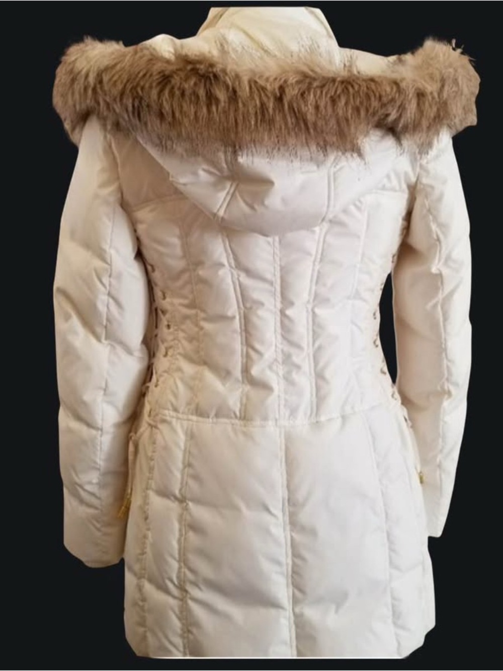Betsey Johnson White Faux-Fur Trim Puffer Coat - Picture 4 of 8